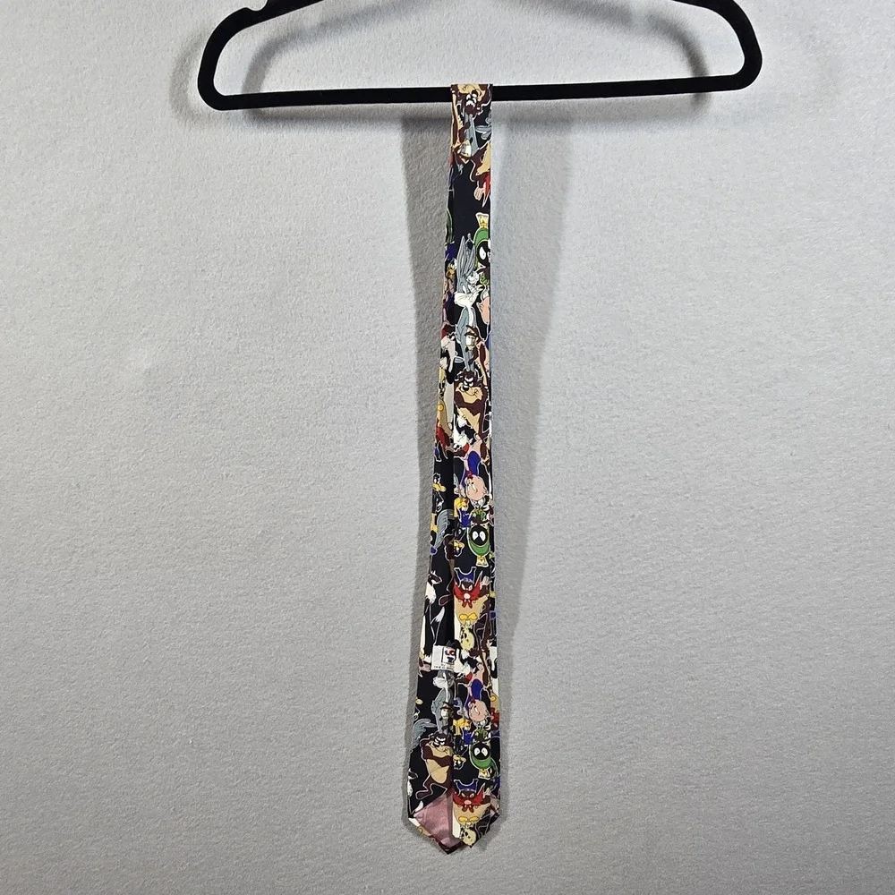 Vintage Looney Tunes Silk Tie Mens Bugs Bunny‎ Marvin Martian Taz Cartoon 90s
